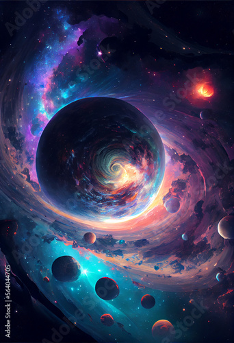 A sci-fi planet in space with nebula 