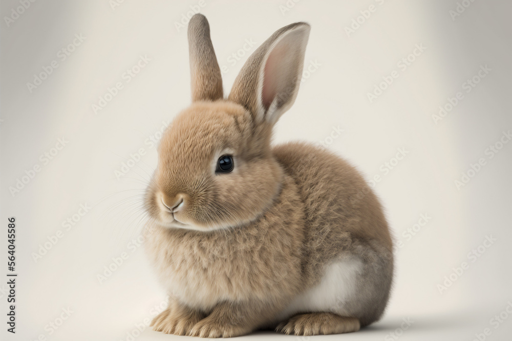 Fototapeta premium A cute baby rabbit sitting, white background, generative ai