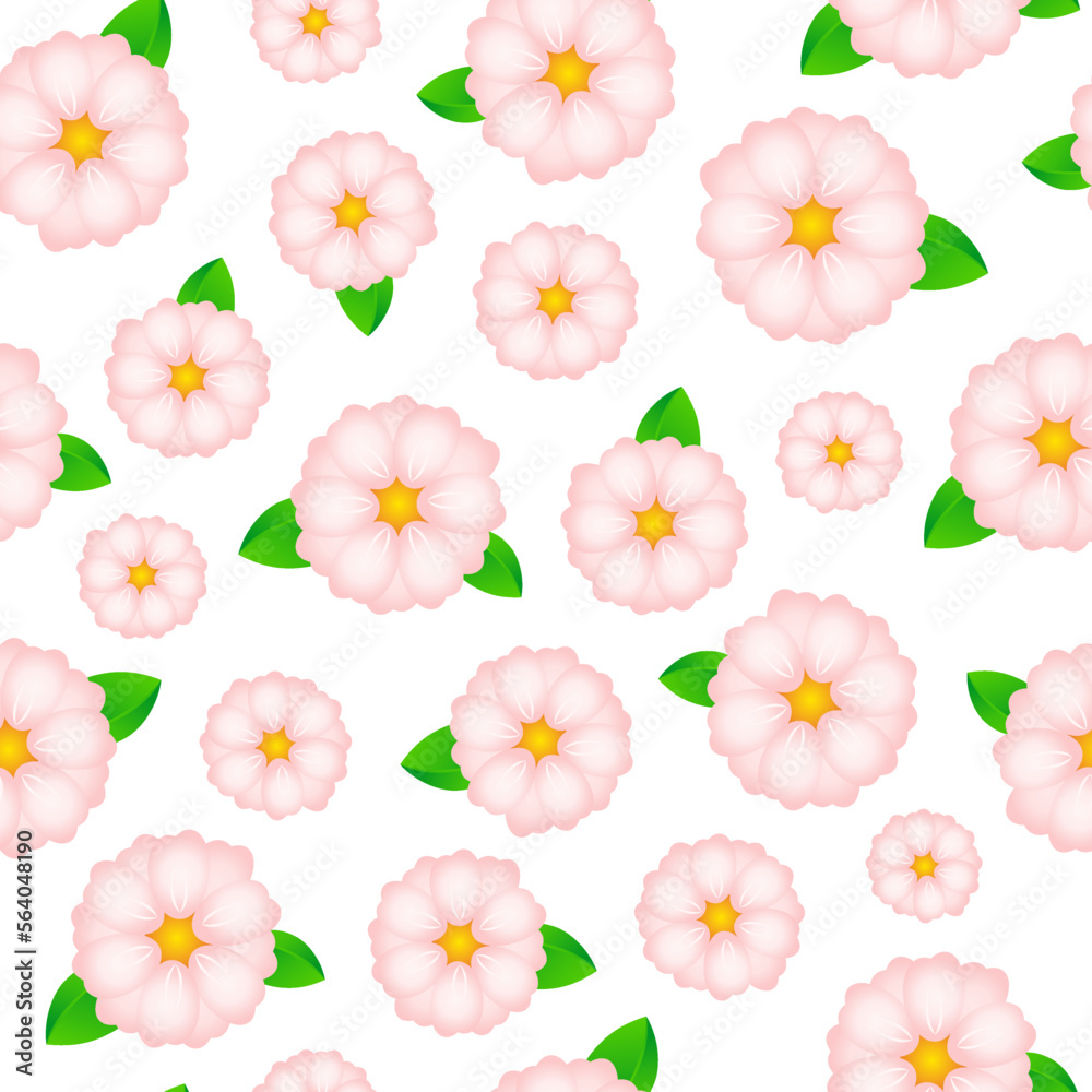 Fototapeta premium Seamless background of pink Sakura Blossom or Japanese flowering Cherry. Spring flowers, leaves pattern for wedding backdrop, textile, fabric, exotic texture