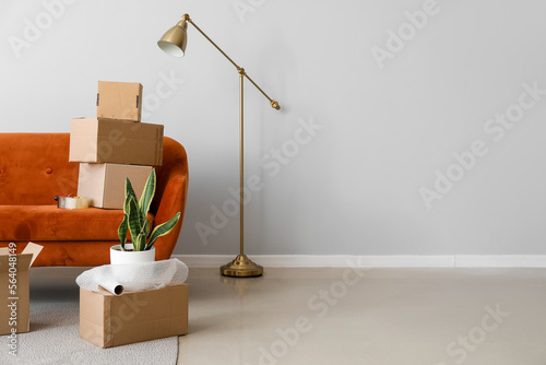 Cardboard boxes with red so...