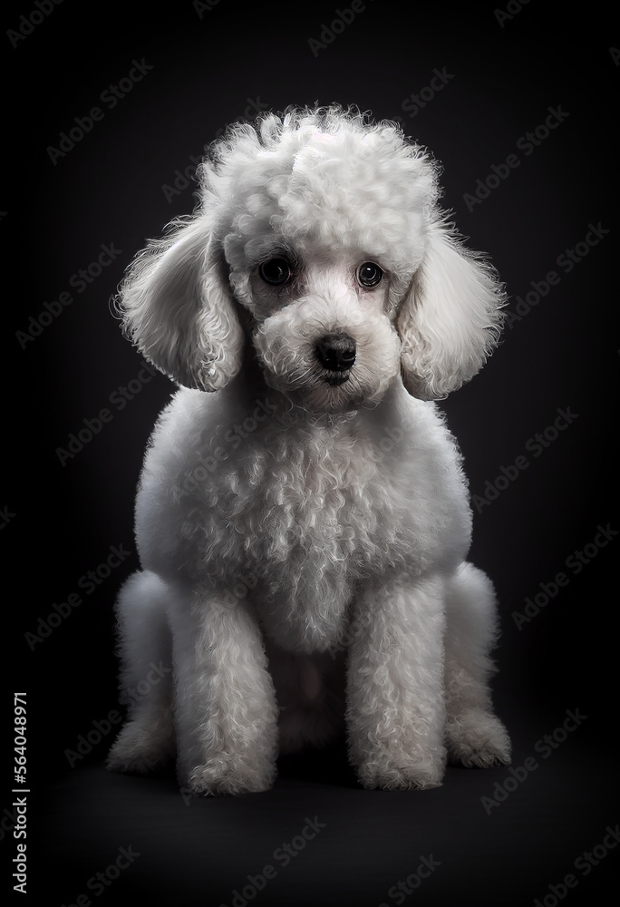 Cute Puppy Poodle Small Dog on Black Background Looking at the Camera in a Sitting Position Cute Puppy Poodle Small Dog on Black Background Looking at the Camera in a Sitting Position