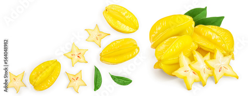 Fototapeta Naklejka Na Ścianę i Meble -  Carambola or star-fruit isolated on white background with copy space for your text. Top view. Flat lay