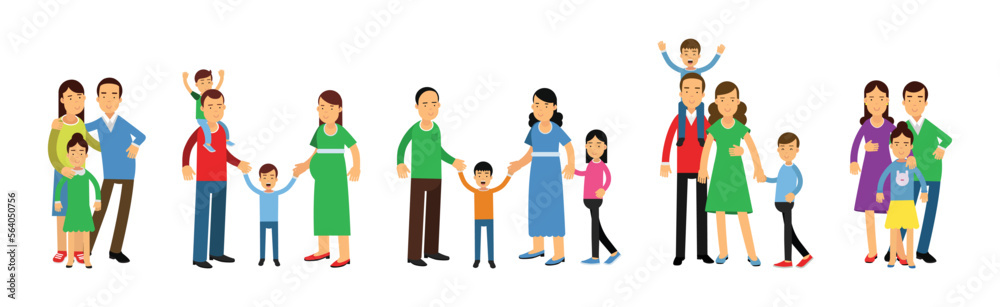 Family with Parents and Kids Spending Time Together Vector Set Family with Parents and Kids Spending Time Together Vector Set