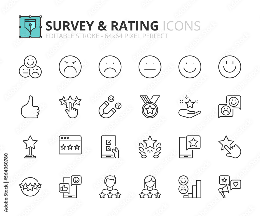 Simple set of outline icons about survey and rating Simple set of outline icons about survey and rating