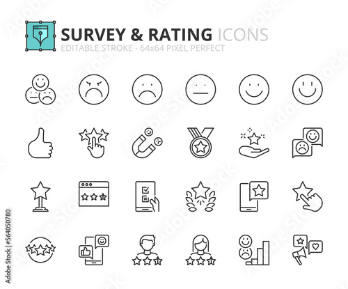 Obraz na płótnie Simple set of outline icons about survey and rating
