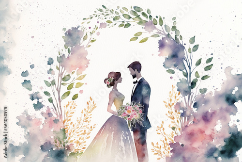 Leinwand Poster Wedding Couple - Watercolour (Generative Art - AI)