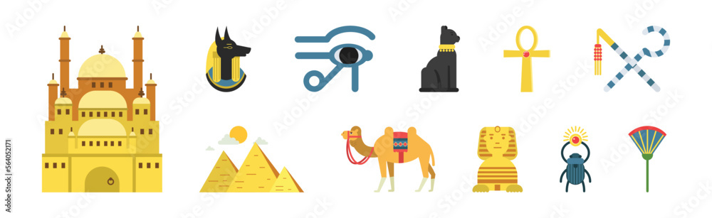 Ancient Egyptian Symbols and Culture Objects Vector Set