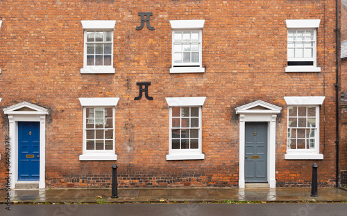 A terrace of 19th century Victorian period grade two listed housing at shrewsbury shropshire photo