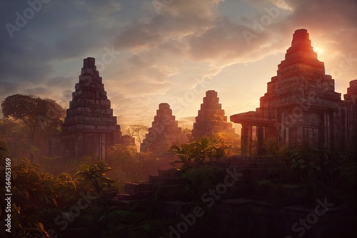 Aztec Temple In The Jungle With Overgrown Vines 