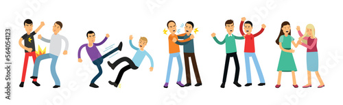 Warring Male and Female Fighting and Yelling at Each Other Vector Illustration Set