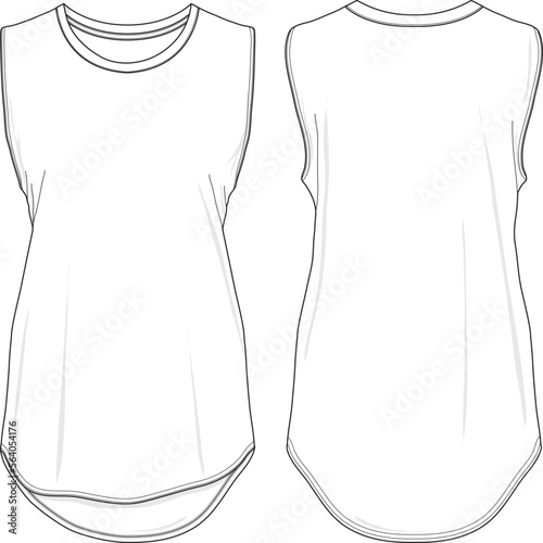 Hem Tank Top t-shirt fashion flat sketch template mock-up technical illustration