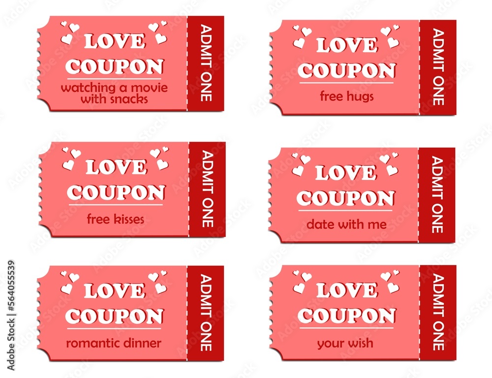 Set of love coupons for Valentine`s day. An idea for a gift to a loved