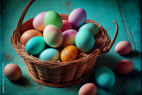 Happy Easter banner. Trendy Easter design with eggs, bunny ears, in pastel colors. Modern minimal style. Horizontal poster, greeting card, header for website