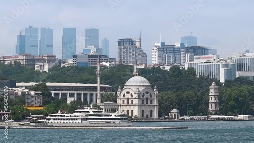 Hyper lapse of Istanbul with mosque and modern skyscraper at background