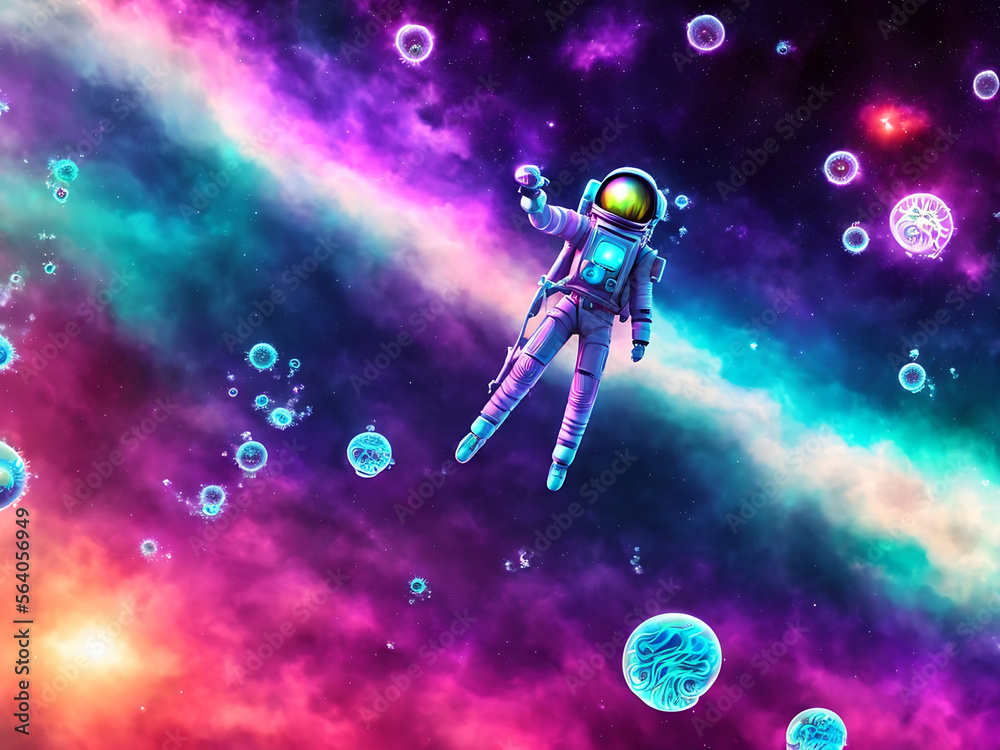 Astronaut in Space, Floating with Space Jellyfish - Generative AI Image