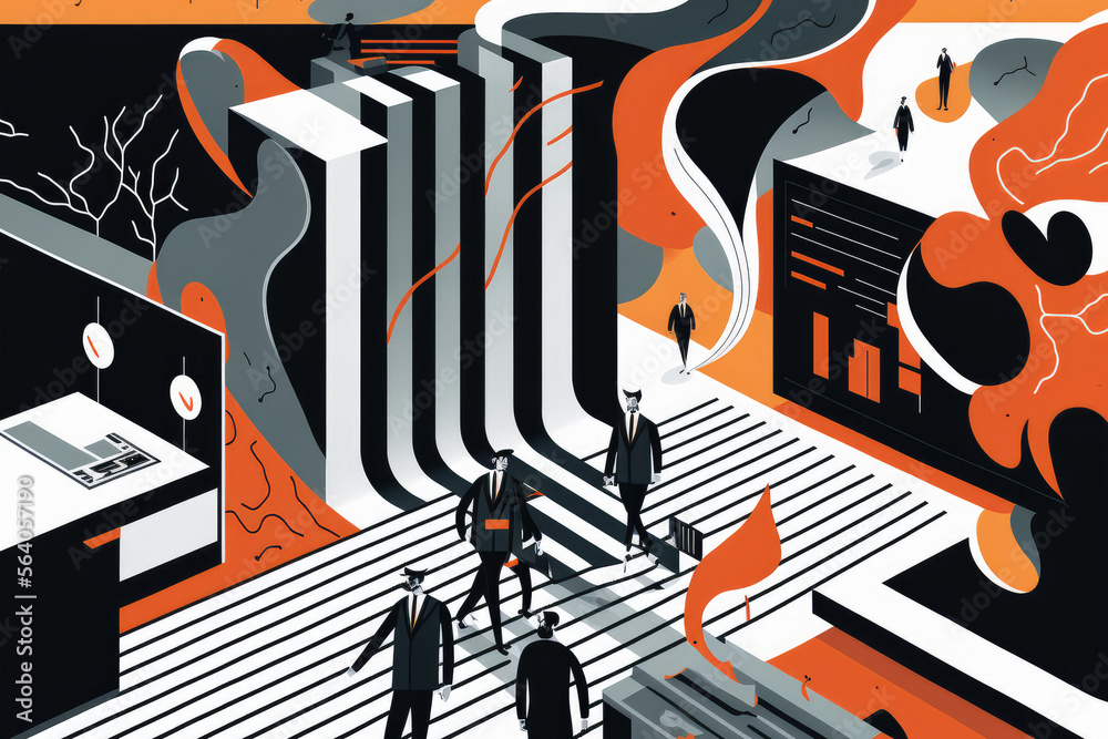 A modern and abstract depiction of a business strategy, featuring bold lines and a monochromatic color scheme, generative ai