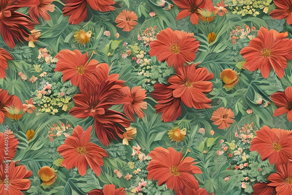 A beautiful fantasy vintage wallpaper with a botanical flower bunch. Generative AI
