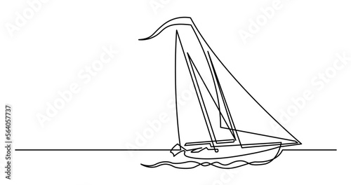 continuous line drawing vector illustration with FULLY EDITABLE STROKE of beautiful sailboat sailing on sea
