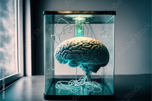 an artificial brain in a laboratory, artificial intelligence concept, neural network machine learning concept