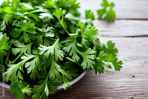 bunch of parsley on table in a bowl, freshness healthy living photo