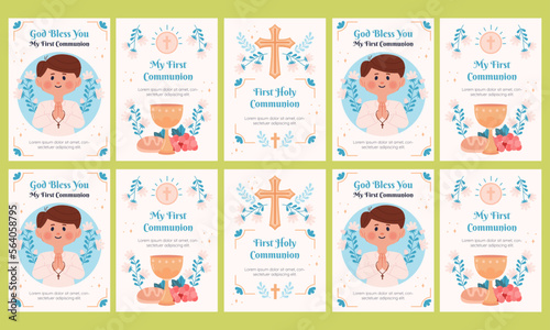 happy holy communion social media stories vector flat design