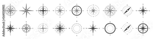 Compass icons. Set of vector simple compass symbols. Wind rose icon