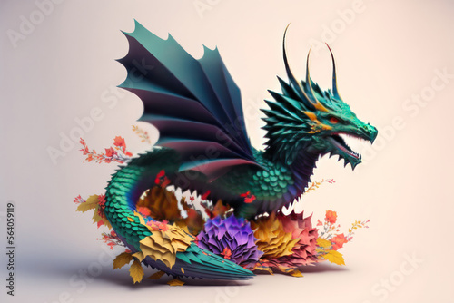 Dragon's Origami: A Chinese Craft of Colorful Flower Dragon. Generative AI