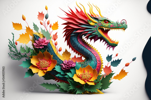 Dragon s Origami  A Chinese Craft of Colorful Flower Dragon. Generative AI