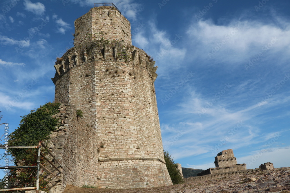 Fortress ruins Rocca Maggiore in Assisi, Umbria Italy