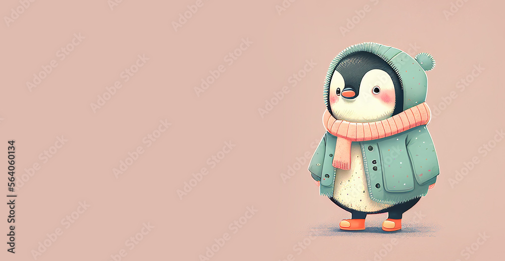 Cute penguin cartoon with clothes, pastel color, animal greeting card, fairy tale character, love and emotion, generative AI Cute penguin cartoon with clothes, pastel color, animal greeting card, fairy tale character, love and emotion, generative AI