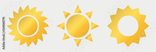 Vector illustration of sun, sunset. Summer icon, symbol. Gold, golden