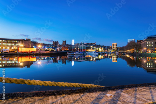 Bristol's floating harbour at sunset in Bristol England