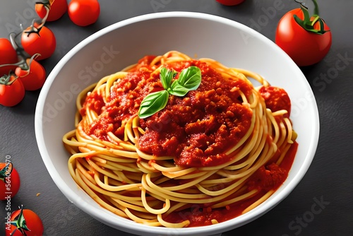 A cartoon illustration of Italian spaghetti with tomato sauce. Generative AI