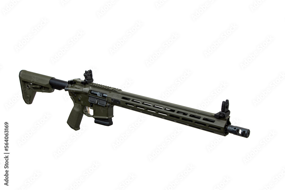 Modern automatic rifle isolated on white background. Weapons for police, special forces and the army. Automatic carbine. Assault rifle on white.