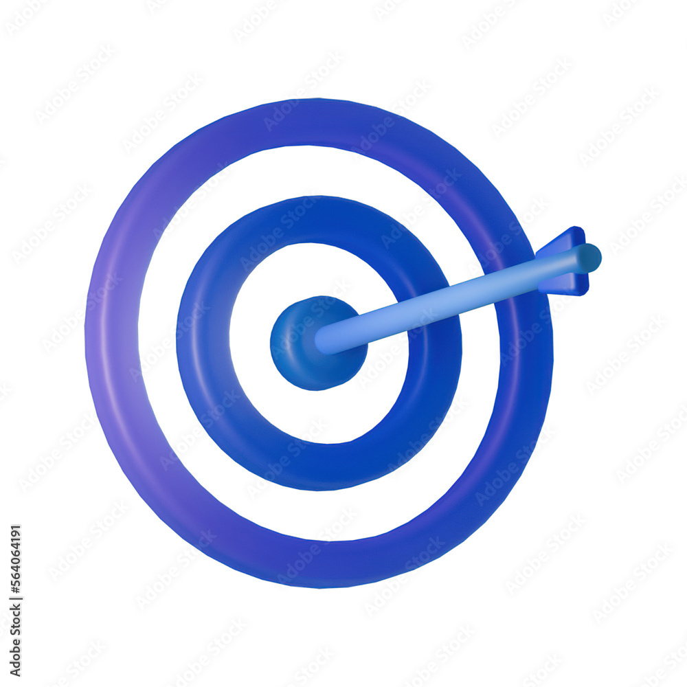 Marketing time concept. Targeting the business. Realistic 3d blue icon target and arrows. isolated on transparent background.