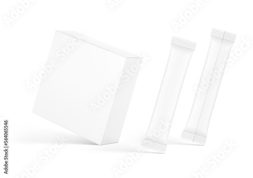 Blank cardboard box with sticks mockup. Vector illustration isolated on white background. Can be use for food, medicine, cosmetic and etc. EPS10.	