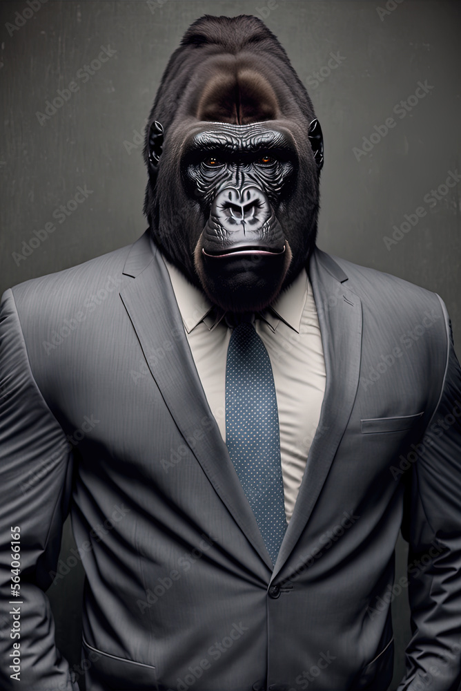 Gorilla wearing a business suit and tie by generative AI