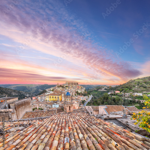 Sunrise at the old baroque town of Ragusa Ibla in Sicily.
