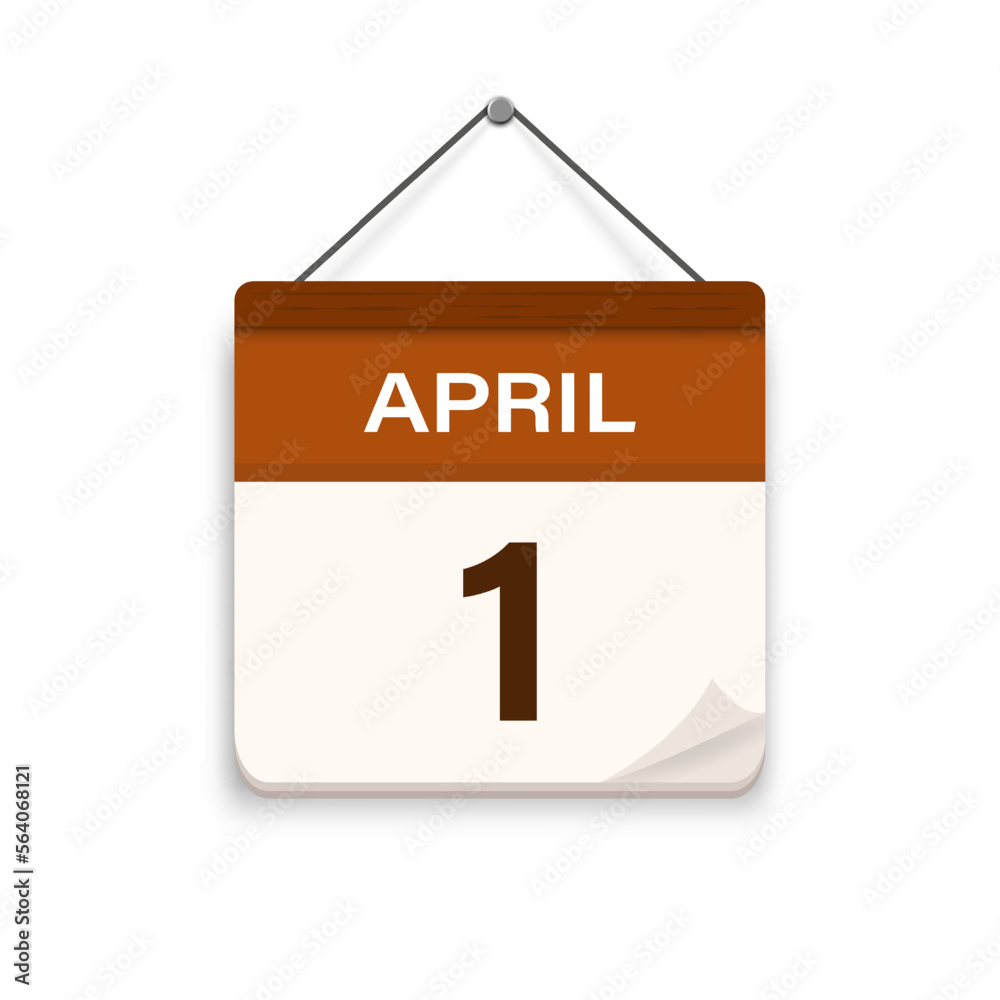 April 1, Calendar icon with shadow. Day, month. Meeting appointment time. Event schedule date. Flat vector illustration. April 1, Calendar icon with shadow. Day, month. Meeting appointment time. Event schedule date. Flat vector illustration.