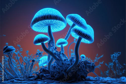 Fungi blue background. Generative AI