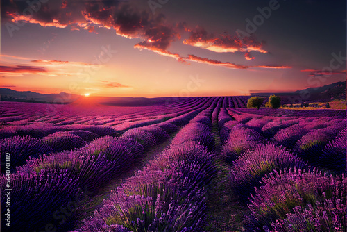 Lavender field sunset and lines