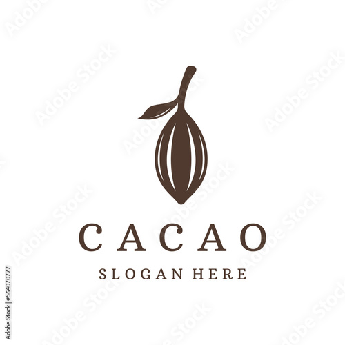 Chocolate cocoa pod plant logotype template design, cocoa bean, exotic organic plant isolated background.