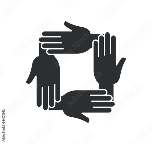 Care hands icon black. Poster or banner for website. Charity and volunteering. Metaphor of support and teamwork  partnership and collaboration. Cartoon flat vector illustration