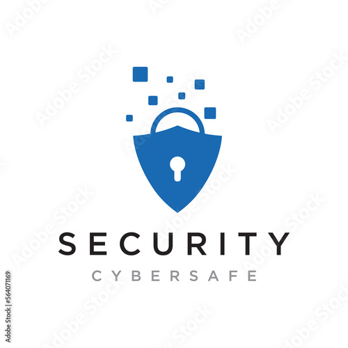 Creative technology digital cyber security logo template design with modern shield and key protection concept. Logo for business, digital and technology.