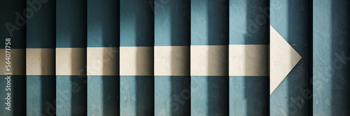 Canvastavla Top view on blue stairs with painted white arrow pointing up