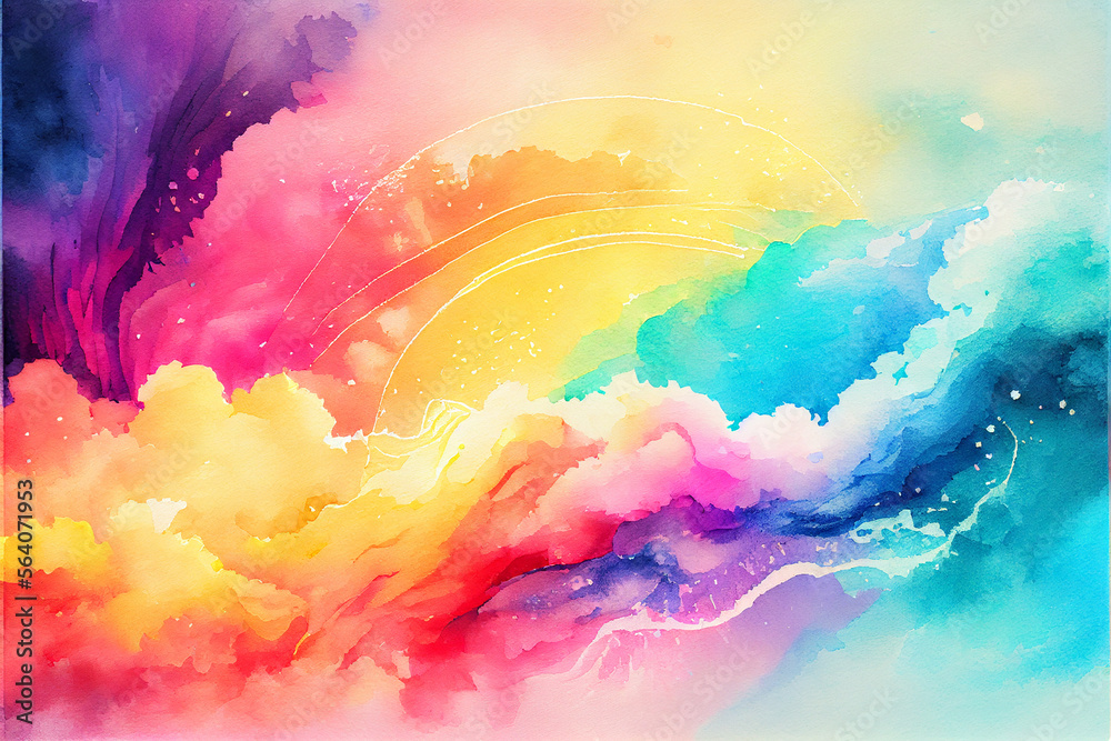 Rainbow illustration of galaxy fantasy background and pastel color.The unicorn in pastel sky with rainbow. Pastel clouds and sky with bokeh . Cute bright candy background .