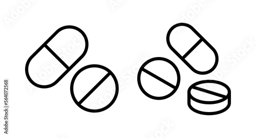 Pills icon vector illustration. capsule icon. Drug sign and symbol