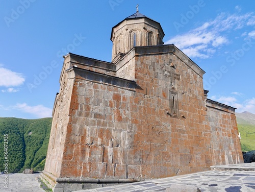 Gergeti Trinity Church in Kazbegi at sunrise. Georgia.