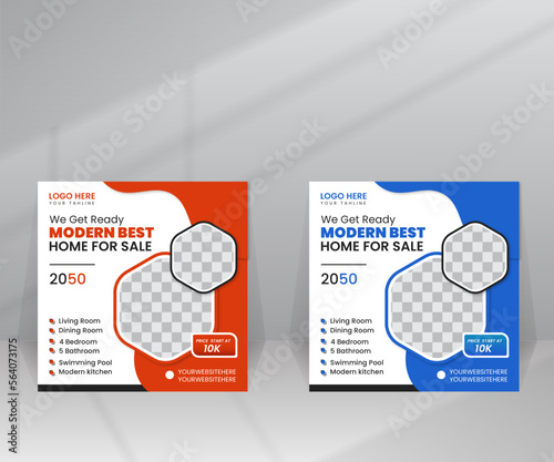 Modern Home Sale Social Media Post, Square Flyer template for Growing Business with Social Media Suitable for Real Estate Agency