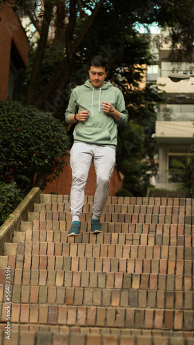 young sportsman exercising
athletes going down stairs
